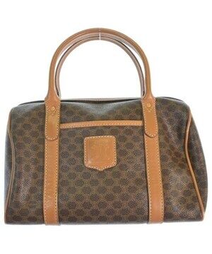 Celine Macadam Canvas Leather Top Handle Boston Bag Brown Tan